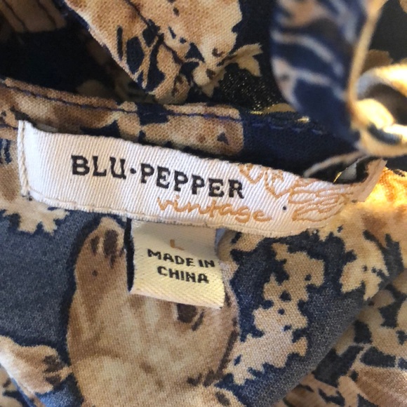 Blu Pepper Floral Babydoll Style Tank Top | Brown Blue | Size Large - Picture 7 of 7
